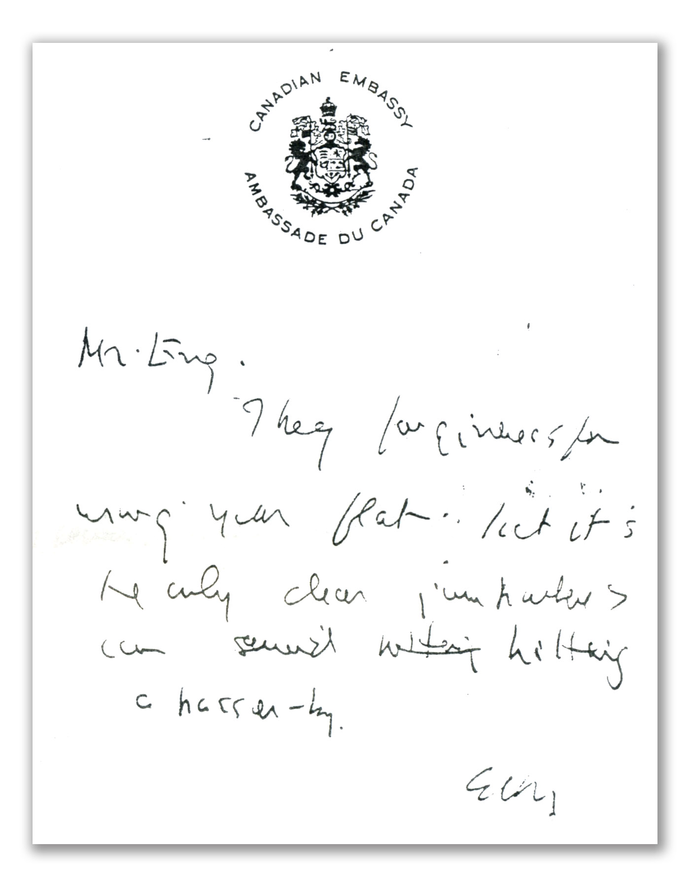 A Herbert Norman suicide note, in apology to his friend Brynolf Eng, the Swedish ambassador to Egypt.